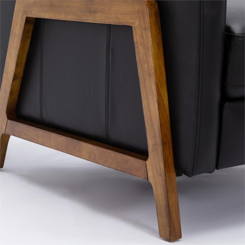 Reed Black Top Grain Leather Exposed Wood Frame Push Back Recliner