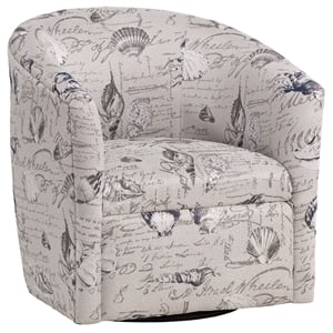 Beach Harbor Gray Coastal Patterned Polyester Fabric Swivel Accent Chair