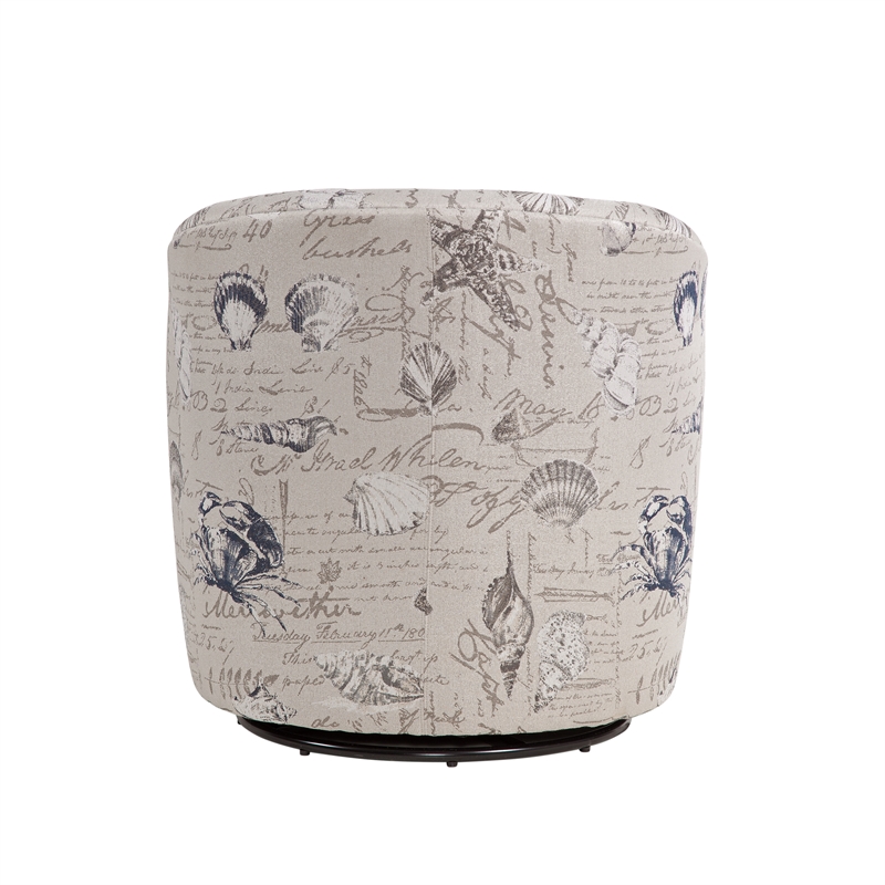 Beach Harbor Gray Coastal Patterned Polyester Fabric Swivel Accent Chair