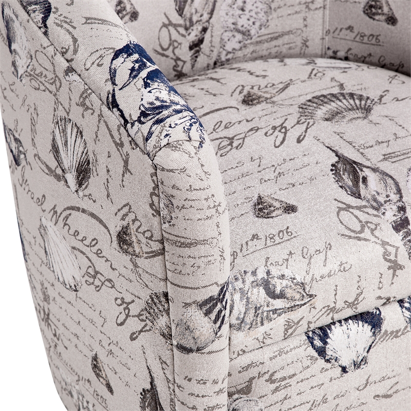 Beach Harbor Gray Coastal Patterned Polyester Fabric Swivel Accent Chair