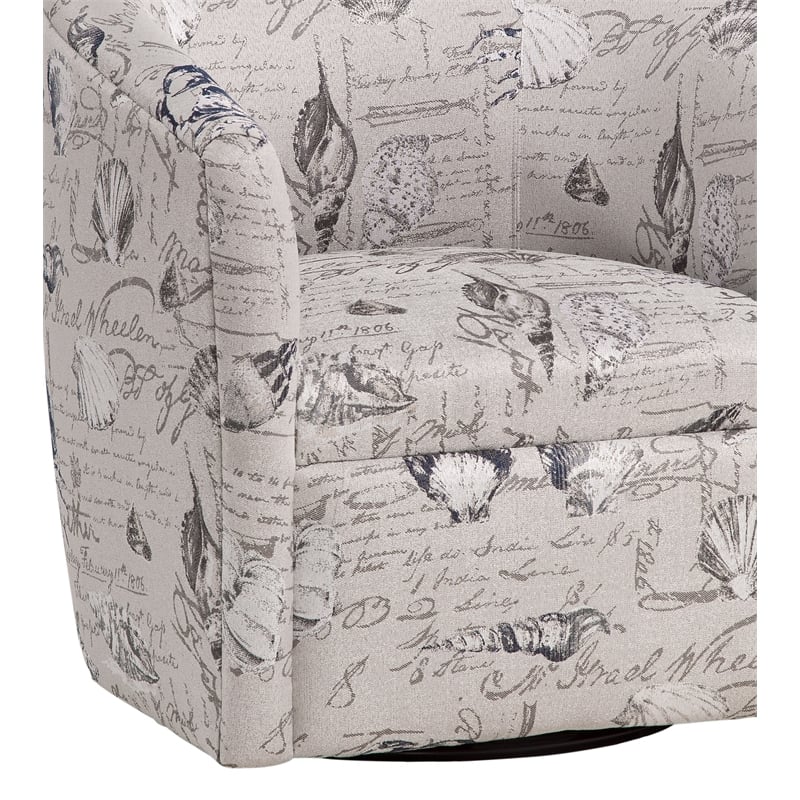 Beach Harbor Gray Coastal Patterned Polyester Fabric Swivel Accent Chair