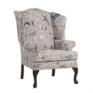 oceanside gray polyester fabric wing back accent chair