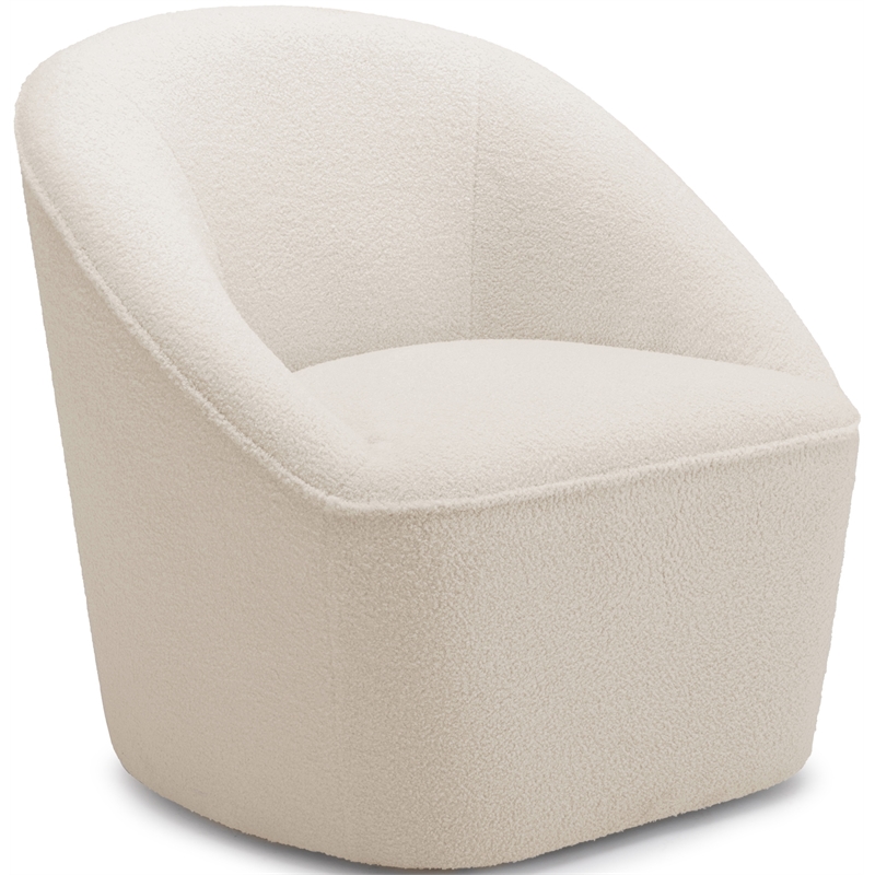 Andria Milky White Textured Polyester Boucle Fabric Swivel Accent Chair