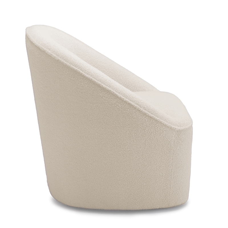 Andria Milky White Textured Polyester Boucle Fabric Swivel Accent Chair