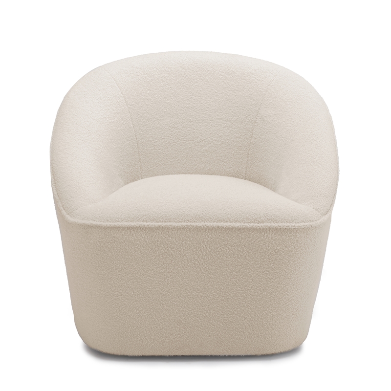 Andria Milky White Textured Polyester Boucle Fabric Swivel Accent Chair