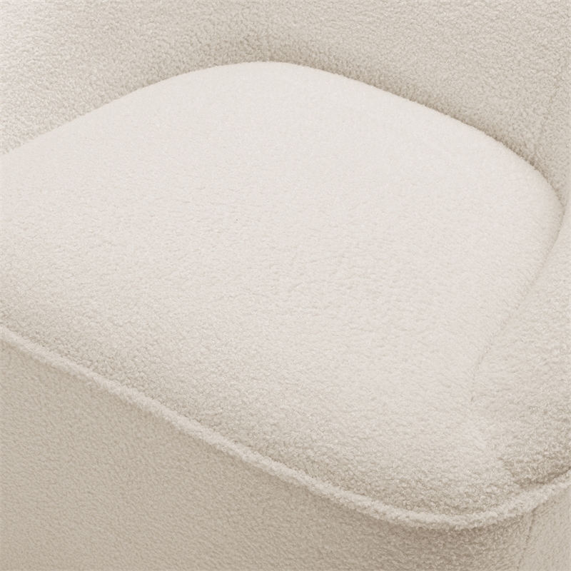 Andria Milky White Textured Polyester Boucle Fabric Swivel Accent Chair