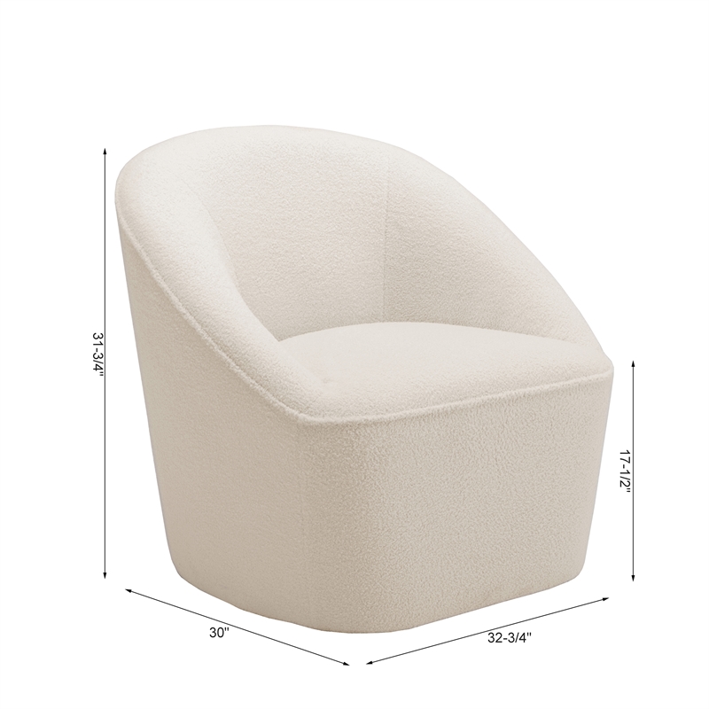 Andria Milky White Textured Polyester Boucle Fabric Swivel Accent Chair