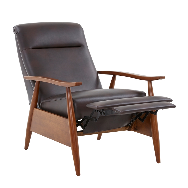 Solaris Wood Arm Burnished Brown Faux Leather Push Back Recliner