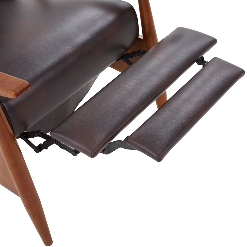 Solaris Wood Arm Burnished Brown Faux Leather Push Back Recliner