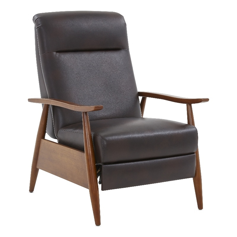 Solaris Wood Arm Burnished Brown Faux Leather Push Back Recliner