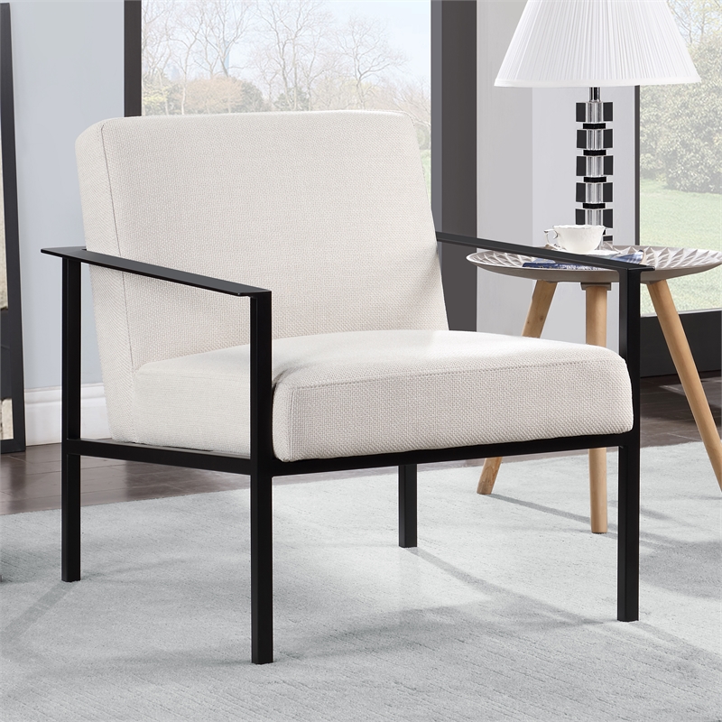 Milano Polyester Oatmeal Cream Stationary Black Metal Accent Chair