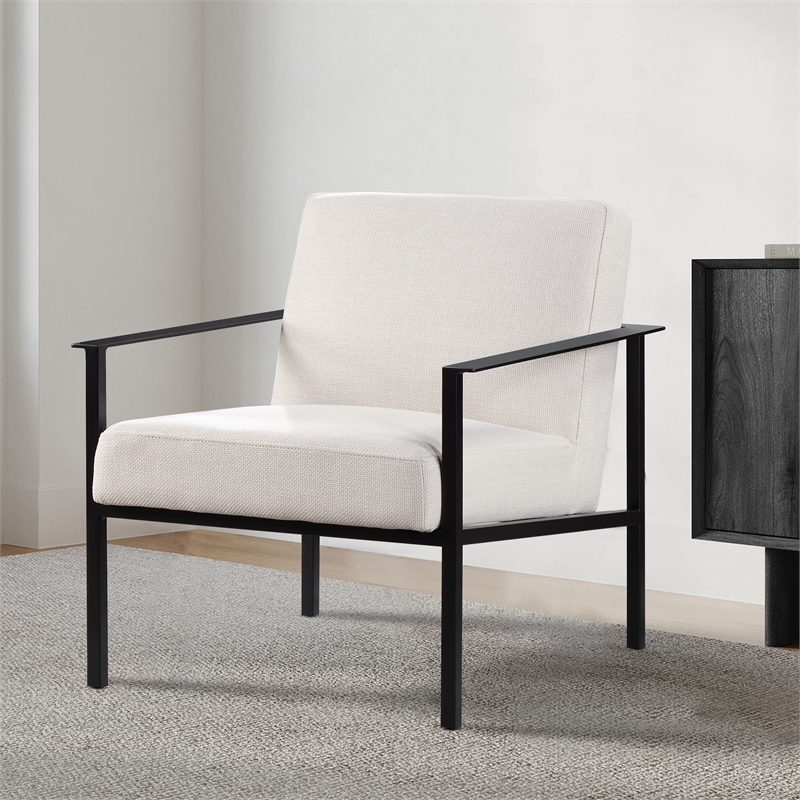 Milano Polyester Oatmeal Cream Stationary Black Metal Accent Chair