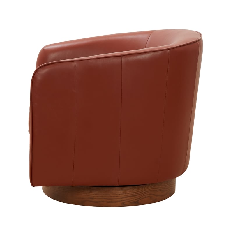 Taos Caramel  100 percent Top Grain Leather Wood Base Swivel Barrel Chair