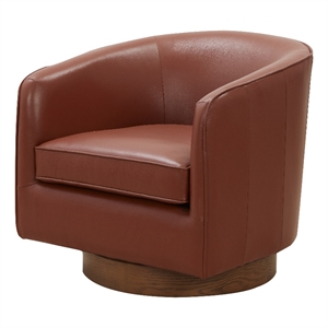 Taos Caramel  100 percent Top Grain Leather Wood Base Swivel Barrel Chair