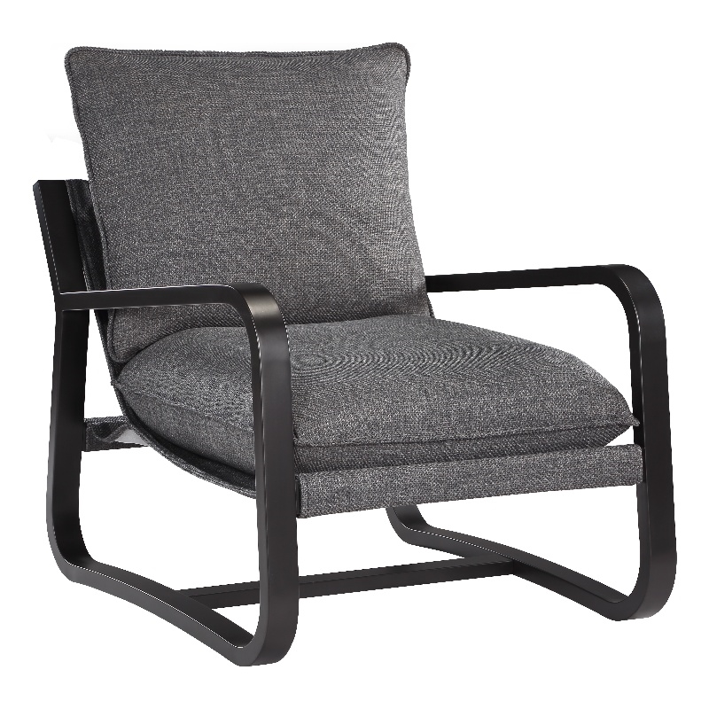 Comfort Point Sling Chair Upholstered in Charcoal Gray Fabric with Metal Frame
