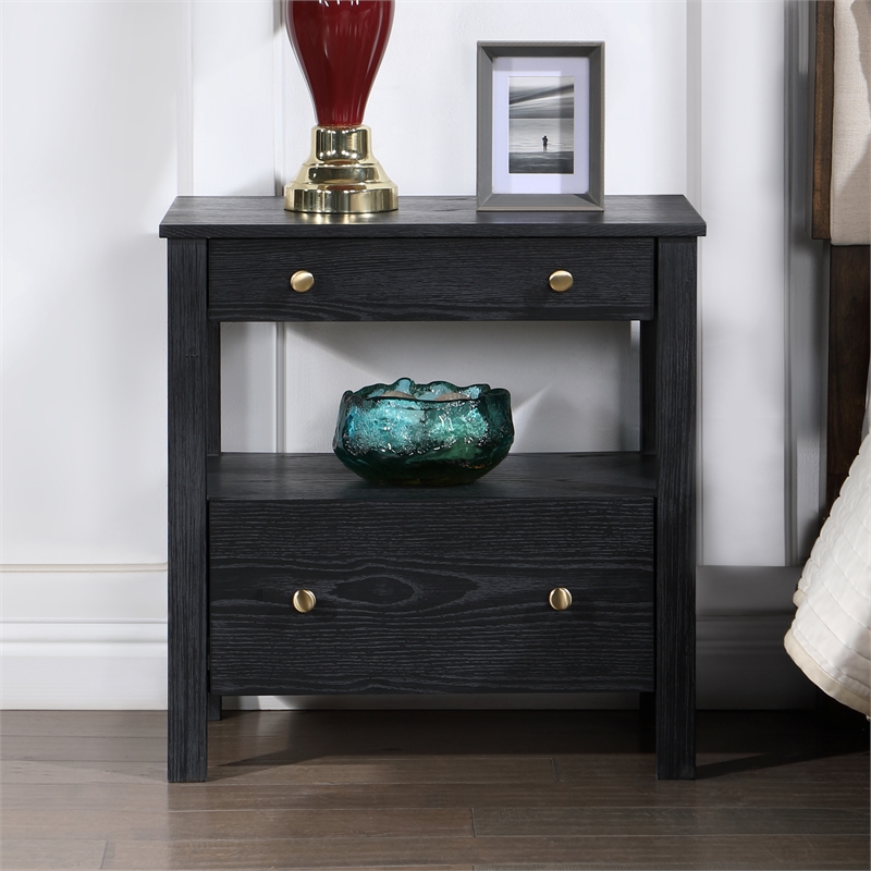 Comfort Pointe Delano Black Finish Wood 2-drawer Modern Storage Nightstand