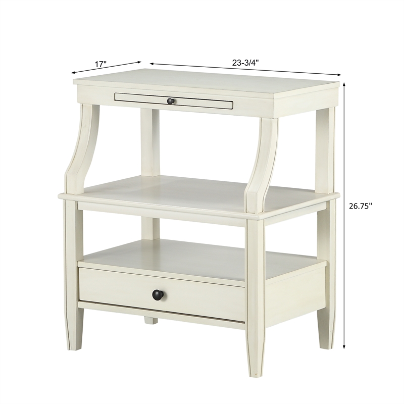 Comfort Pointe Newton Wood Storage Nightstand in Antique White - Set of 2