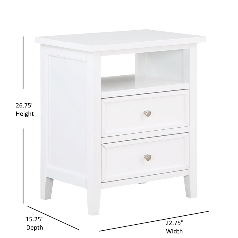 Comfort Pointe Walker 2-Drawer Wood Nightstand in White - Set of 2