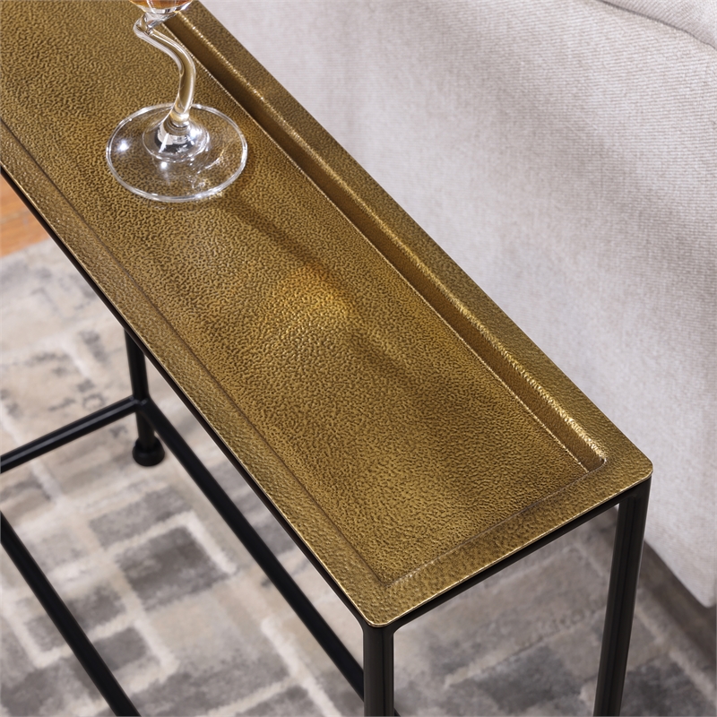 Comfort Pointe Tivoli Tray Top Modern Metal Accent Table in Antique Brass/Bronze