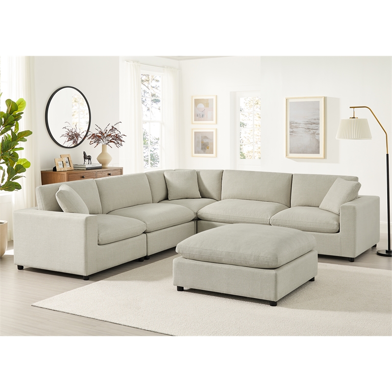 Comfort Pointe Casella Modular Beige Polyester Fabric 6-Piece Sectional