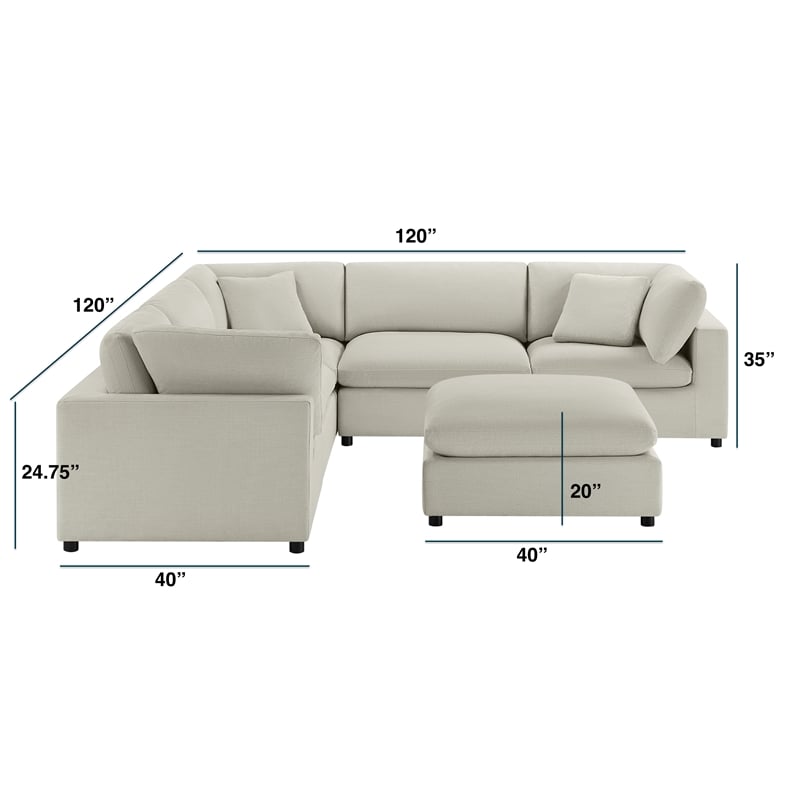 Comfort Pointe Casella Modular Beige Polyester Fabric 6-Piece Sectional