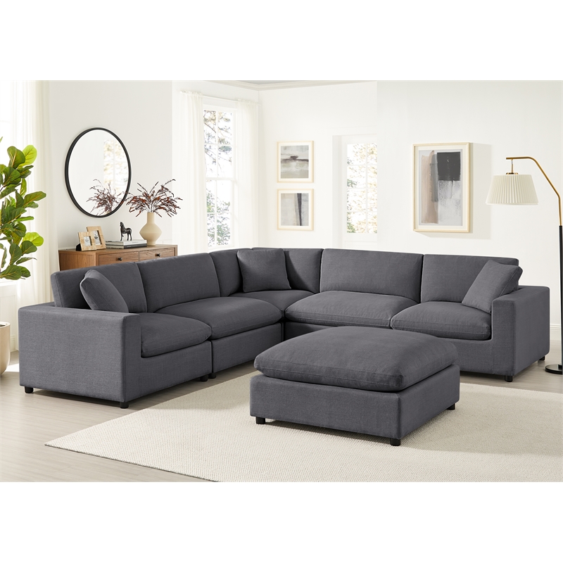 Comfort Pointe Casella Modular Charcoal Polyester Fabric 6-Piece Sectional