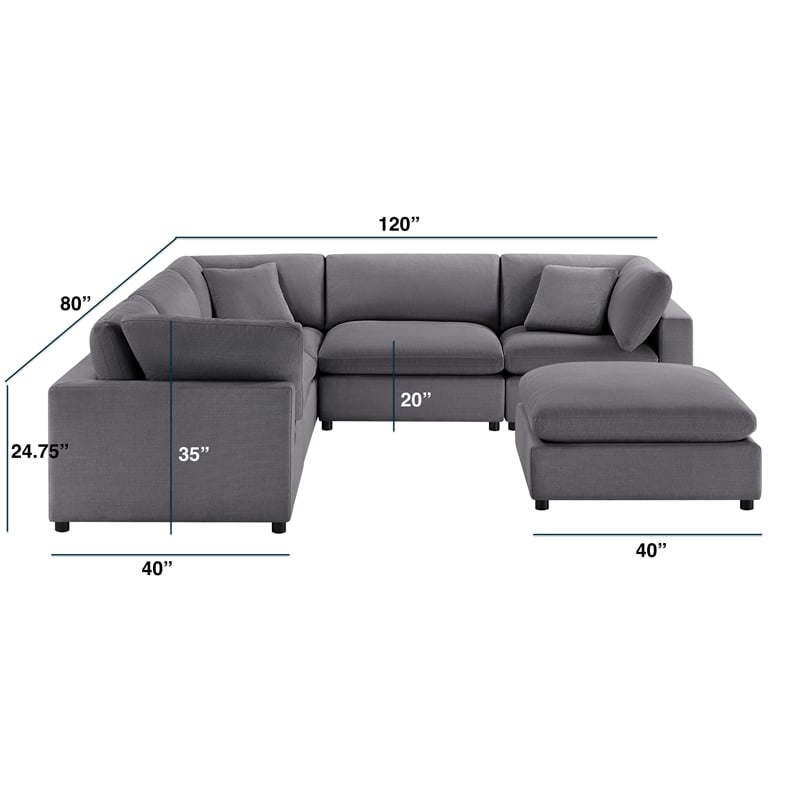 Comfort Pointe Casella Modular Charcoal Polyester Fabric 6-Piece Sectional