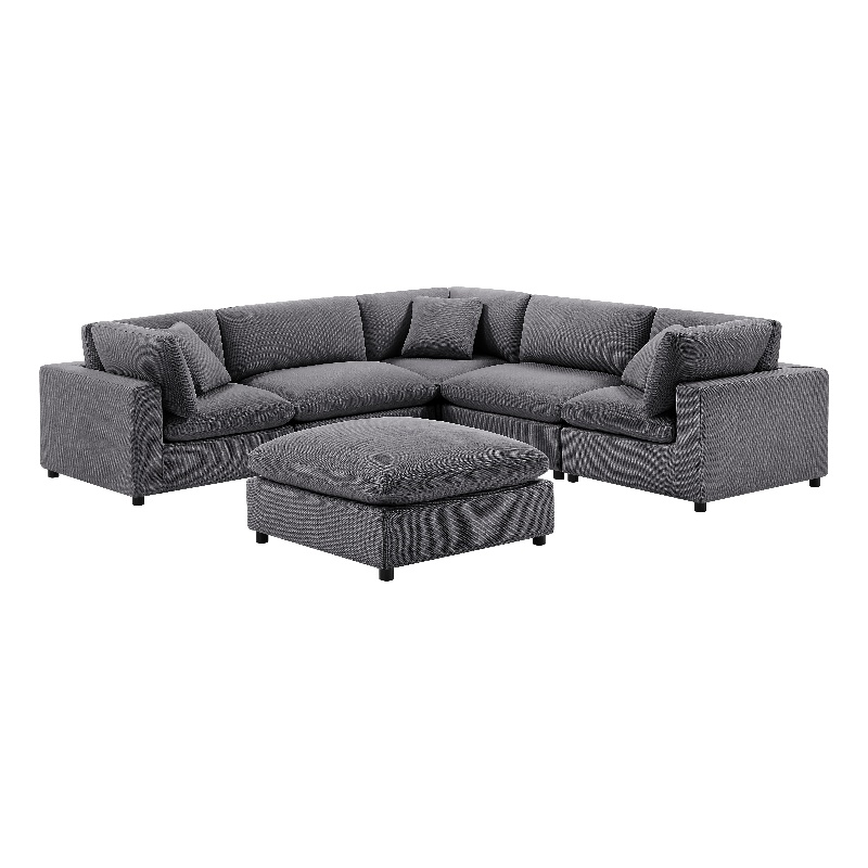Comfort Pointe Casella Modular Charcoal Polyester Fabric 6-Piece Sectional