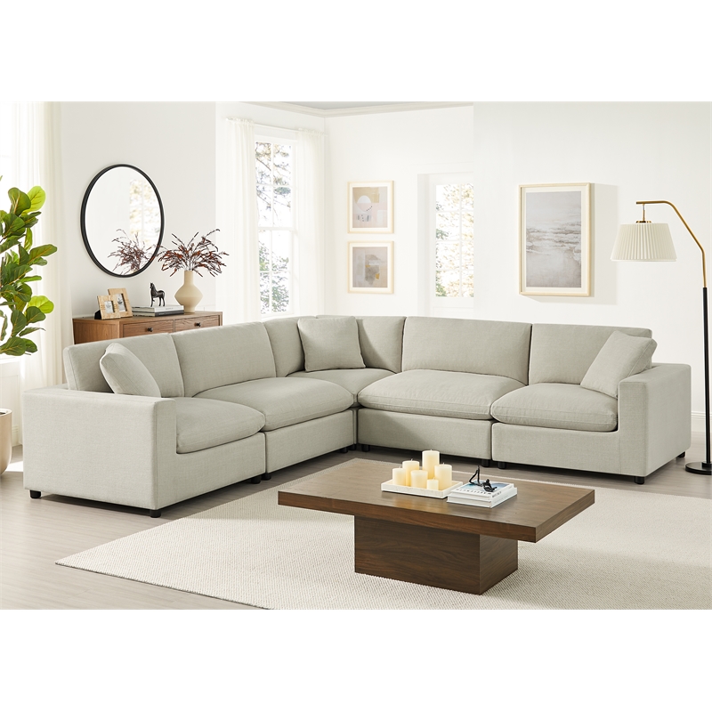 Comfort Pointe Casella Modular Beige Fabric 5-Piece Sectional