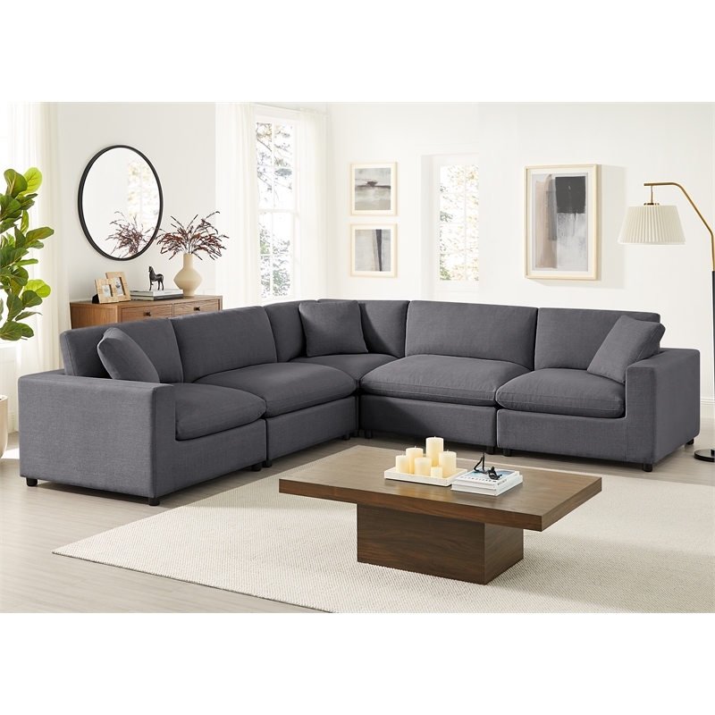 Comfort Pointe Casella Modular Charcoal Fabric 5-Piece Sectional