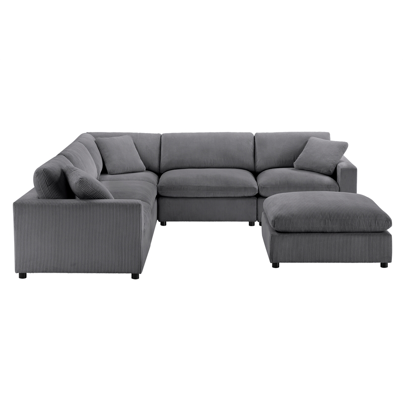 Comfort Pointe Casella Modular Charcoal Corduroy Fabric 6-Piece Sectional