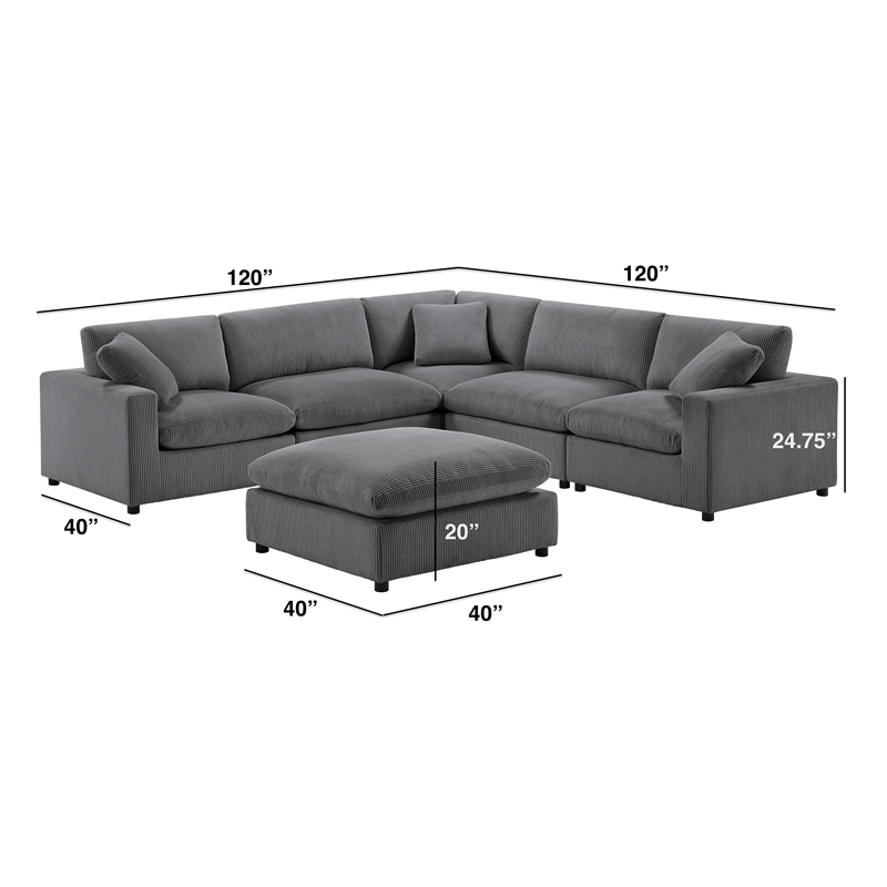 Comfort Pointe Casella Modular Charcoal Corduroy Fabric 6-Piece Sectional