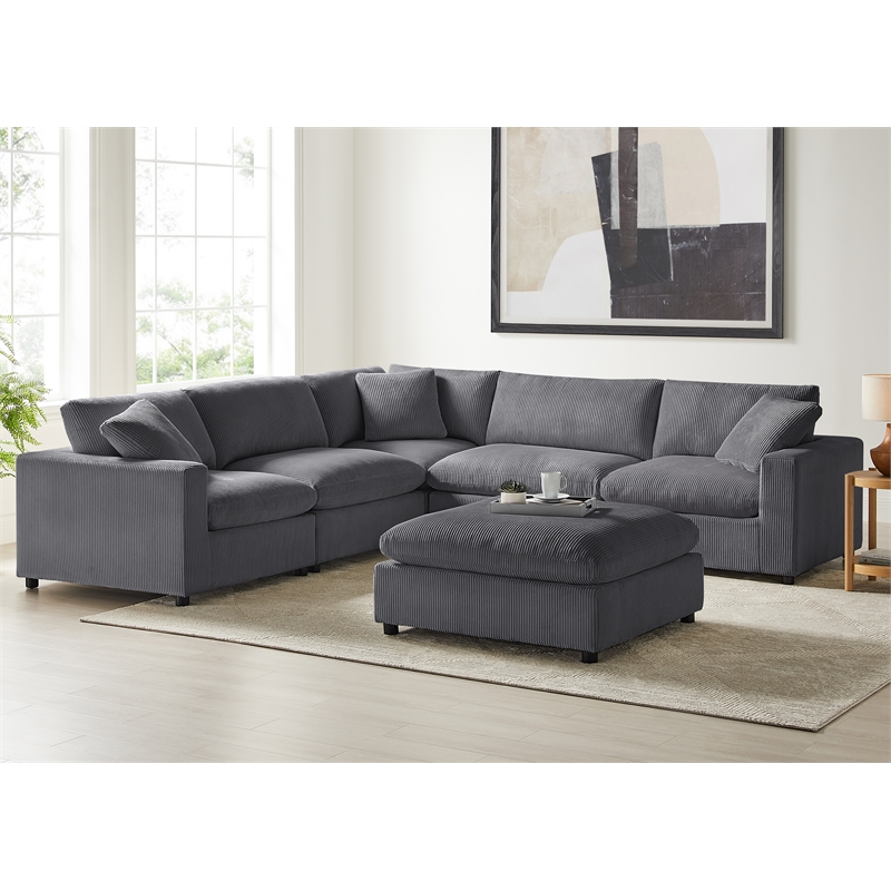 Comfort Pointe Casella Modular Charcoal Corduroy Fabric 6-Piece Sectional