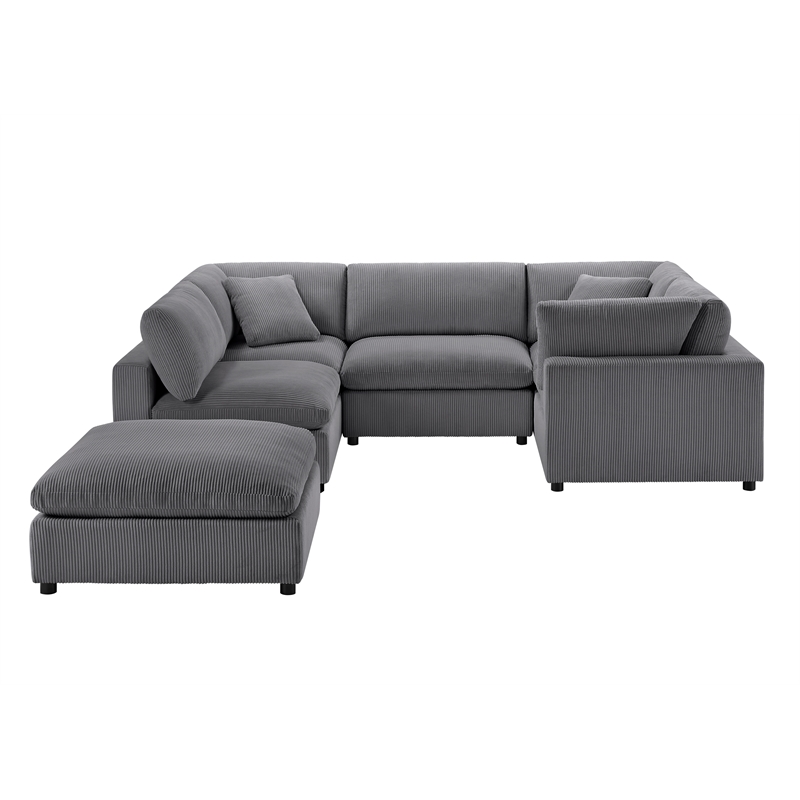 Comfort Pointe Casella Modular Charcoal Corduroy Fabric 6-Piece Sectional