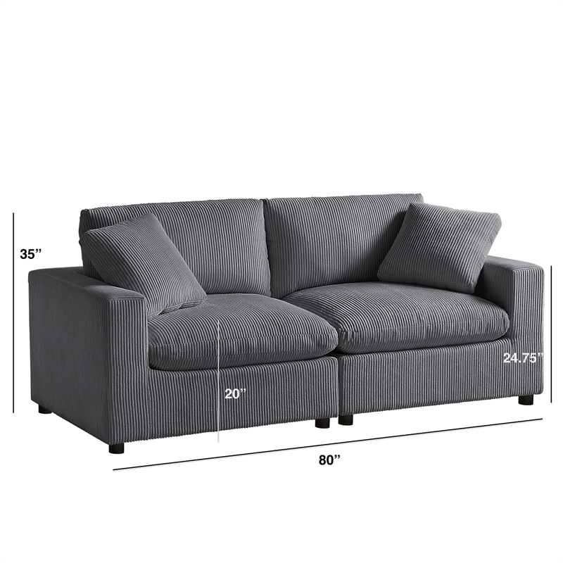Comfort Pointe Casella Modular Charcoal Corduroy Fabric 2-Piece Sofa