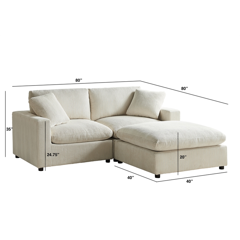 Comfort Pointe Casella Modular Beige Corduroy Fabric 3-piece Chofa