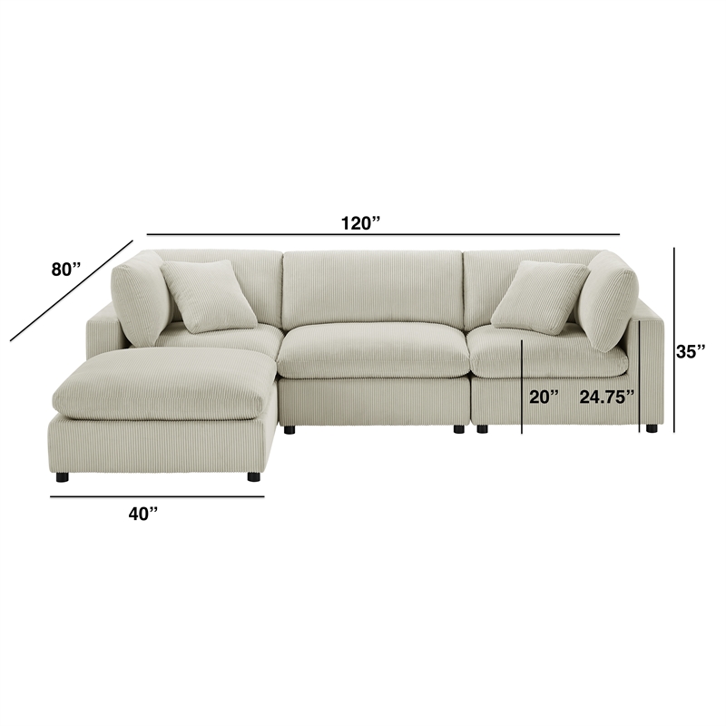 Comfort Pointe Casella Modular Beige Corduroy Fabric 4-Piece XL Chofa Sectional