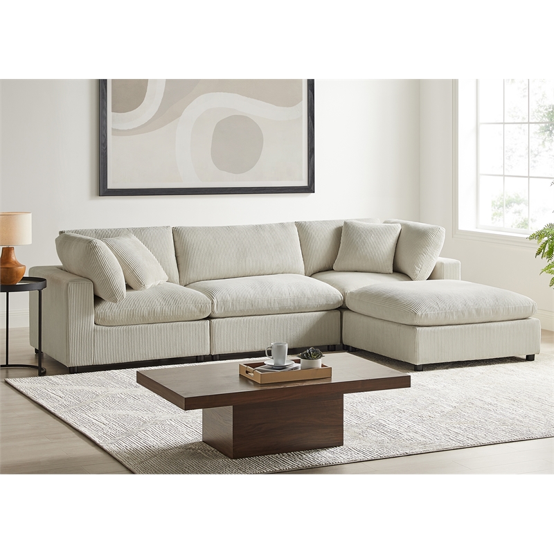 Comfort Pointe Casella Modular Beige Corduroy Fabric 4-Piece XL Chofa Sectional