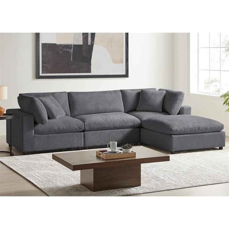 Comfort Pointe Casella Modular Charcoal Corduroy Fabric 4-Piece XL Chofa