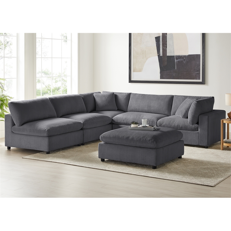 Comfort Pointe Casella Modular Charcoal Corduroy Fabric 6-Piece Nest Sectional
