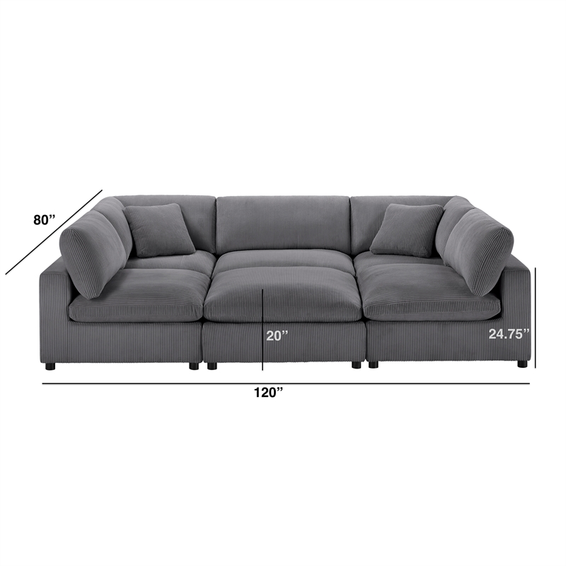 Comfort Pointe Casella Modular Charcoal Corduroy Fabric 6-Piece Nest Sectional