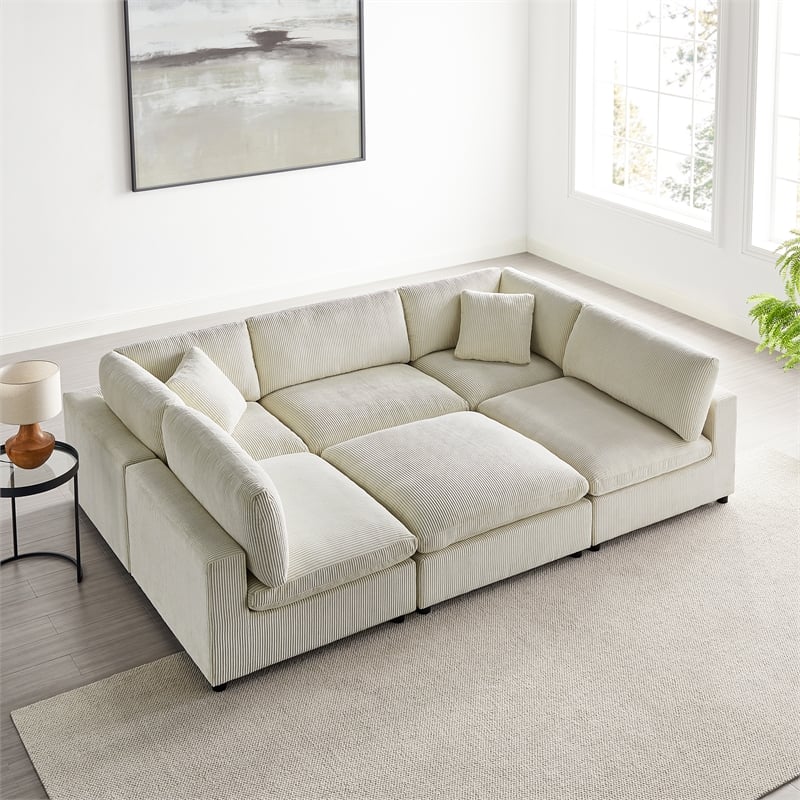 Comfort Pointe Casella Modular Beige Corduroy Fabric 6-Piece Nest Sectional