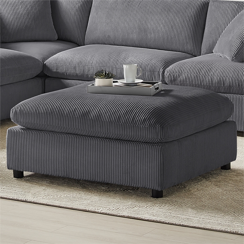 Comfort Pointe Casella Charcoal Corduroy Fabric XL 40 in. Square Ottoman