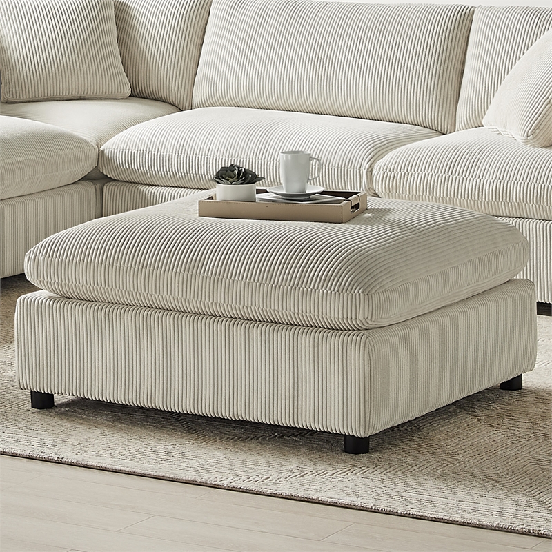 Comfort Pointe Casella Beige Corduroy Fabric XL 40 in. Square Ottoman