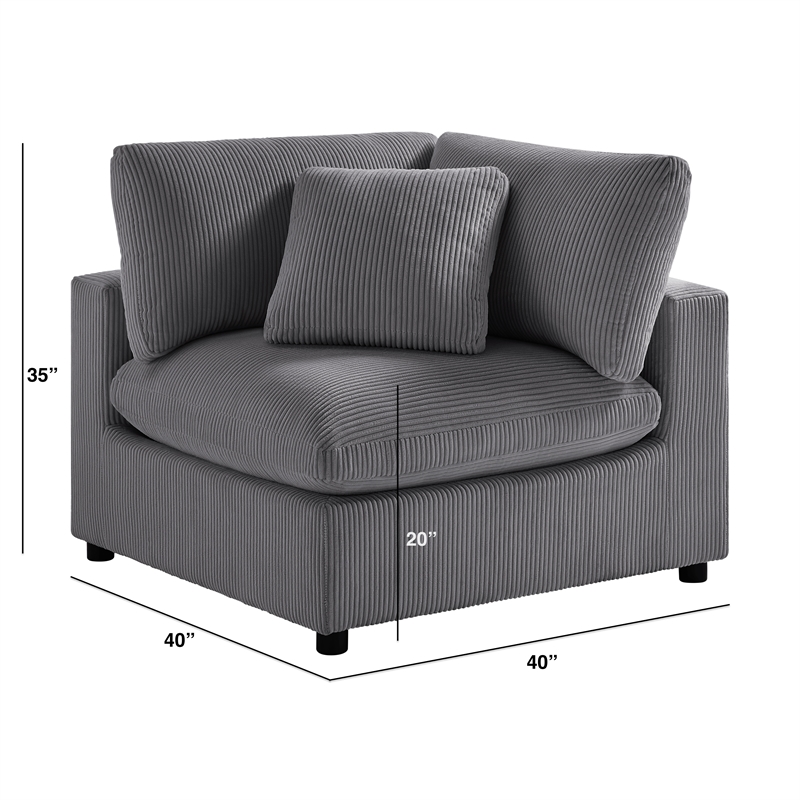 Comfort Pointe Casella Charcoal Corduroy Fabric Corner Wedge Accent Chair