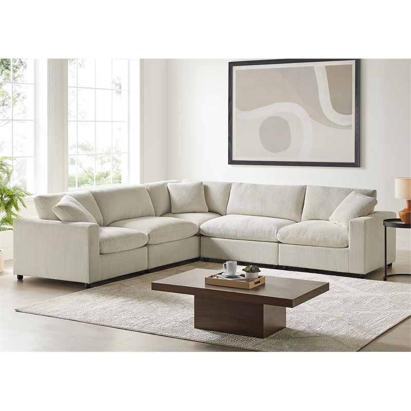 Casella Modular Beige Corduroy Fabric 5-Piece Corner Sectional