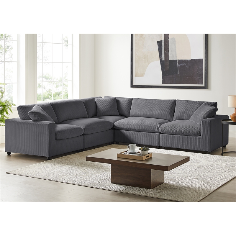Comfort Pointe Casella Modular Charcoal Corduroy Fabric 5-Piece Sectional