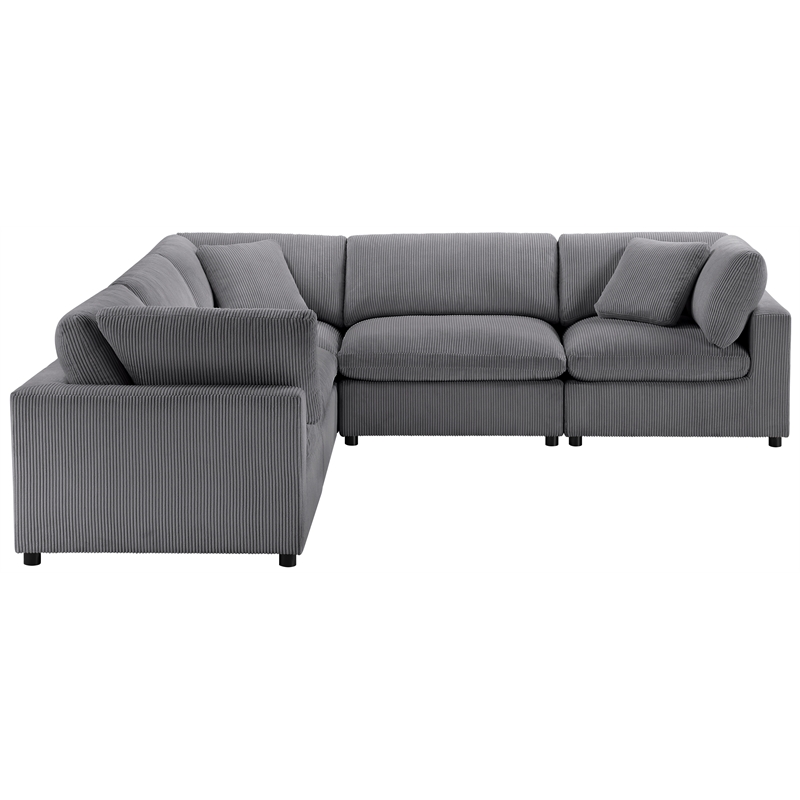Comfort Pointe Casella Modular Charcoal Corduroy Fabric 5-Piece Sectional