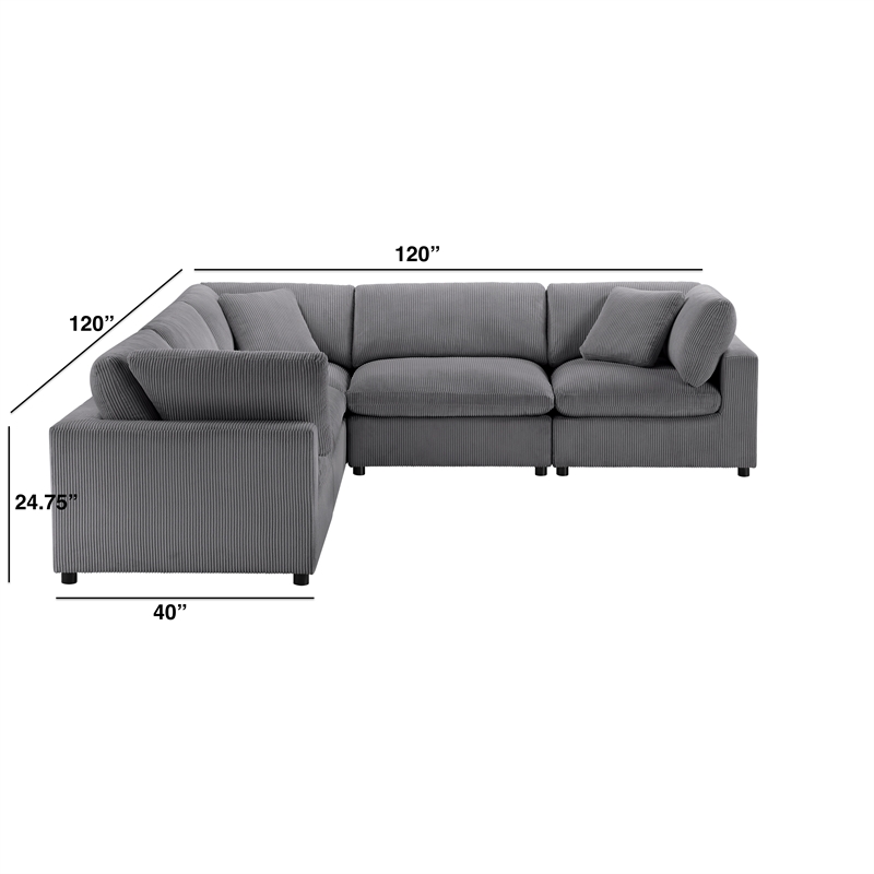 Comfort Pointe Casella Modular Charcoal Corduroy Fabric 5-Piece Sectional