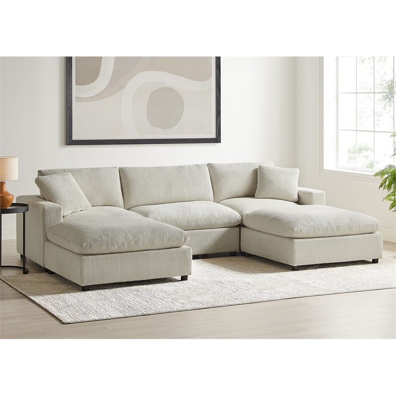 Casella Modular Beige Corduroy Fabric 5-Piece XL Chofa Sectional